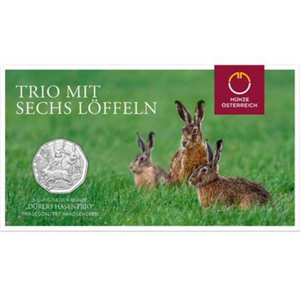 Produktabbildung 5 Euro, stfr, 2026, Silber, Dürers Hasentrio - Ostermünze
