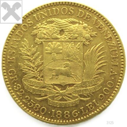 Produktabbildung 100 Bolivars, 1886, ss/vz,  min. RS,  RRR