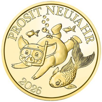Produktabbildung Glücksjeton, Silber-vergoldet, 2026